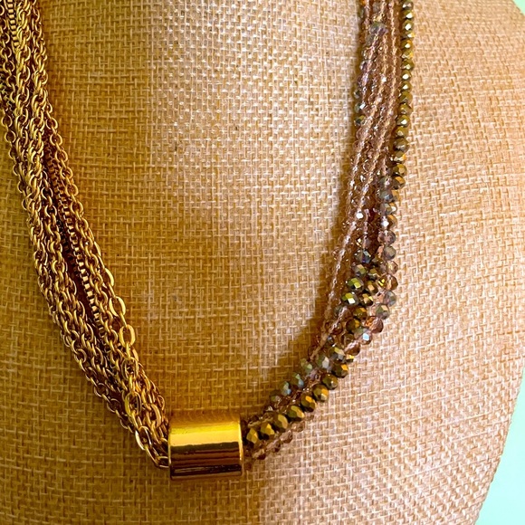 Elegant Multi-Strand Gold and Brown Aurora Borealis Beads Necklace - Picture 6 of 7